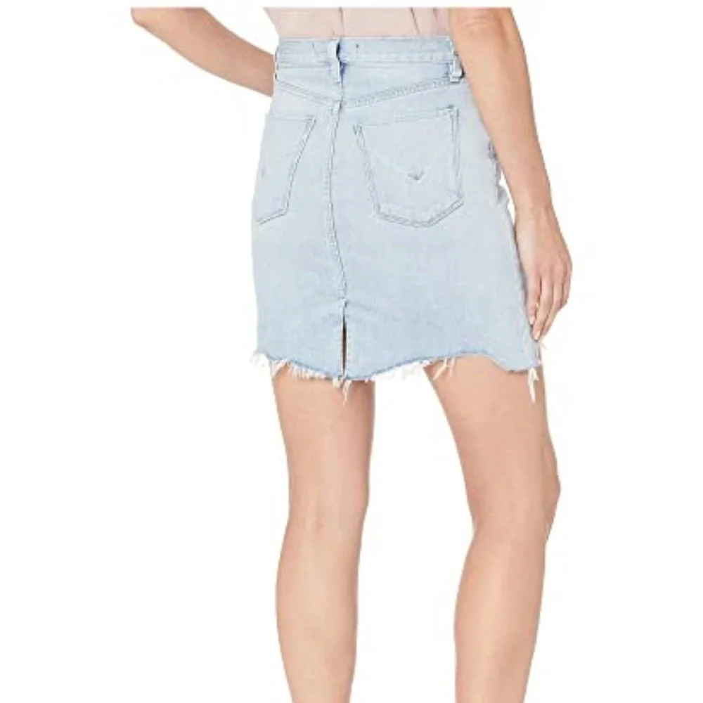 Hudson Lulu Cotton Blend Light Wash Denim Raw Hem Mini Skirt • Size 26 🔴